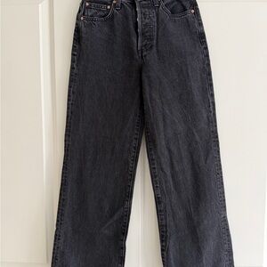 Denim Forum Straight Leg Jeans in Washed Black